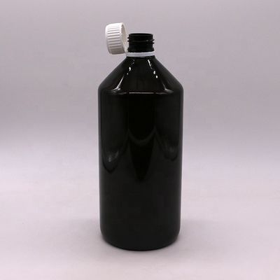 Bottiglia per medicinali liquidi in PET translucente marrone scuro da 1000 ml con tappo anti-sbagliamento da 28 mm
