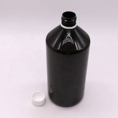 Bottiglia per medicinali liquidi in PET translucente marrone scuro da 1000 ml con tappo anti-sbagliamento da 28 mm
