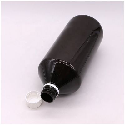 Bottiglia per medicinali liquidi in PET translucente marrone scuro da 1000 ml con tappo anti-sbagliamento da 28 mm