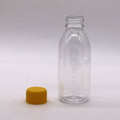 Bottiglia di sciroppo PET vuota marrone/amber/trasparente con tappo a vite a prova di manomissione