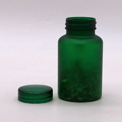 Bottiglia di plastica verde ghiacciata con tappo a prova di bambino e adesivo per etichette