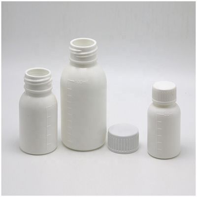 30 mL/50 mL/100 mL PP Bottiglia di medicinali liquidi bianchi con corpo a scala e serigrafia