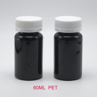 2OZ 60ML Bottiglia di plastica nera PET Amber con coperchio CRC per imballaggi di integratori medicinali