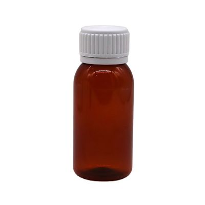 60 ml Contenitore rotondo da ricetta di ambra Farmacia PET Liquid Medicine Scaled Con Cappuccio