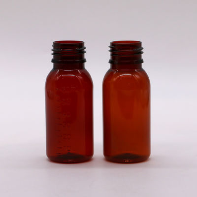 60 ml Contenitore rotondo da ricetta di ambra Farmacia PET Liquid Medicine Scaled Con Cappuccio