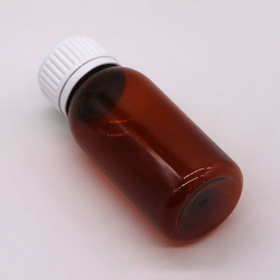 60 ml Contenitore rotondo da ricetta di ambra Farmacia PET Liquid Medicine Scaled Con Cappuccio