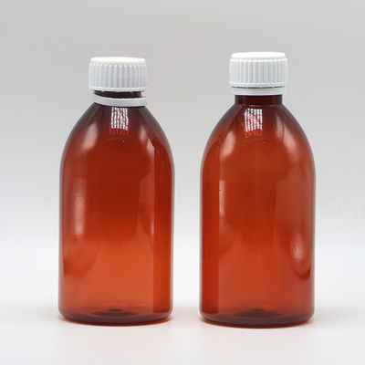250 ml Contenitore rotondo da ricetta di ambra Farmacia PET Liquid Medicine Scaled Con Cappuccio