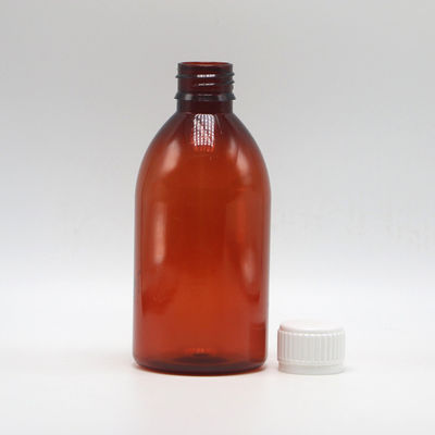 250 ml Contenitore rotondo da ricetta di ambra Farmacia PET Liquid Medicine Scaled Con Cappuccio