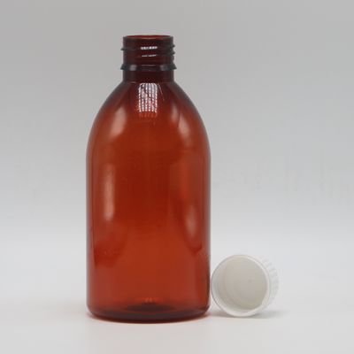250 ml Contenitore rotondo da ricetta di ambra Farmacia PET Liquid Medicine Scaled Con Cappuccio