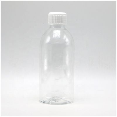 250 ml Contenitore rotondo da ricetta di ambra Farmacia PET Liquid Medicine Scaled Con Cappuccio