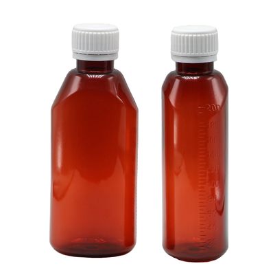 200 ml Oval Amber Prescription Pharmacy PET Liquid Medicine Container con coperchio e scala