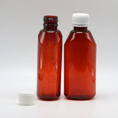 200 ml Oval Amber Prescription Pharmacy PET Liquid Medicine Container con coperchio e scala