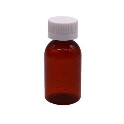 Bottiglia liquida per sciroppo di plastica di 30 ml PET Amber con tappo a vite a prova di manomissione Materiale del corpo PET