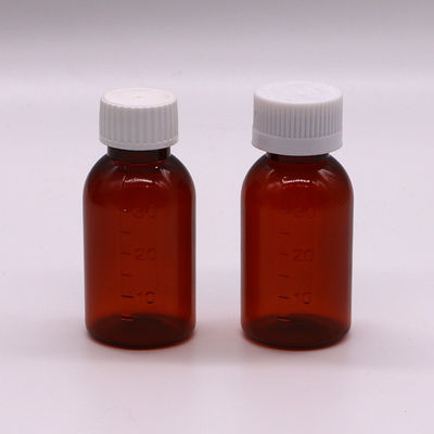 Bottiglia liquida per sciroppo di plastica di 30 ml PET Amber con tappo a vite a prova di manomissione Materiale del corpo PET