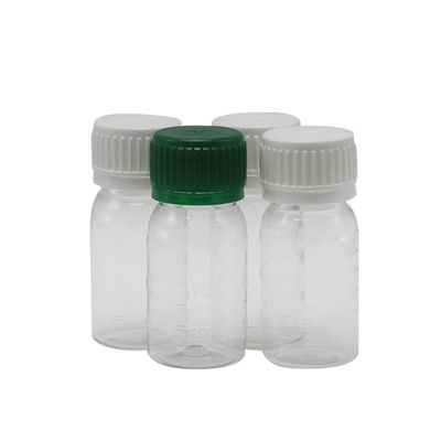 Bottiglia per liquidi orali bianca in PET da 30 ml con tappo di sicurezza e serigrafia