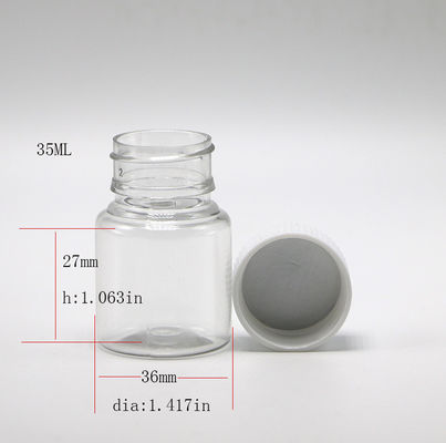 Imballaggio medicinale 35ml PET Piccola bottiglia di pillole di plastica con tappi a colori personalizzabili