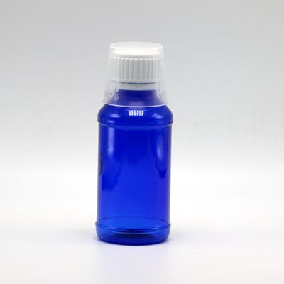 Bottiglia di sciroppo per tosse PET da 100cc ambra/arancione/azzurro con tappo di sicurezza e sigillo termico