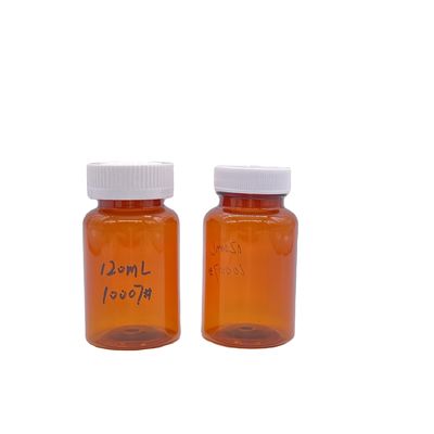 Bottiglia PET di colore ambra da 120 ml con tappo a vite bianco/ tappo a prova di bambini 2780 pcs