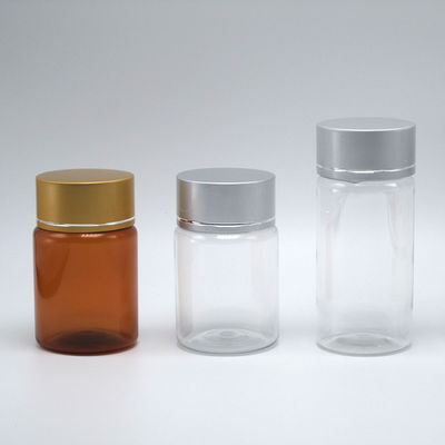 Riempitibile 60 ml Ambrato PET Pillola Capsula Bottiglia di olio di pesce con tappo a vite in argento di alluminio