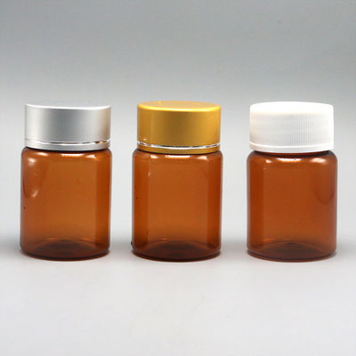 Riempitibile 60 ml Ambrato PET Pillola Capsula Bottiglia di olio di pesce con tappo a vite in argento di alluminio