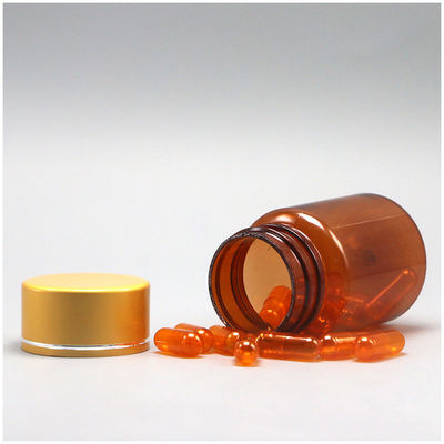 Riempitibile 60 ml Ambrato PET Pillola Capsula Bottiglia di olio di pesce con tappo a vite in argento di alluminio