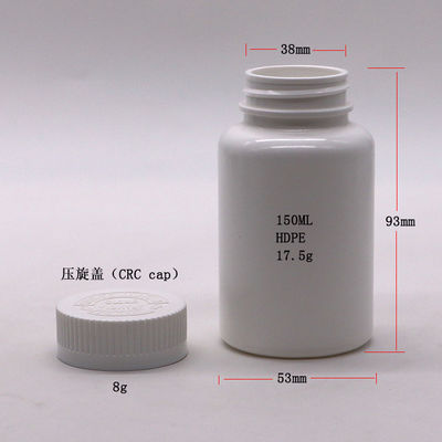 Materiale del collare PE 150ml Bottiglia di plastica rotonda vuota con coperchio a prova di bambini
