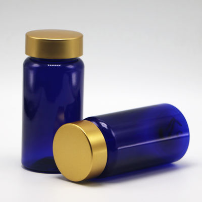 100 ml di PET a colori personalizzati, bottiglia di plastica per pillole e compresse con tappo rivestito d'oro