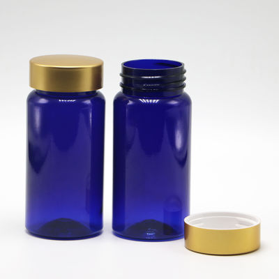 100 ml di PET a colori personalizzati, bottiglia di plastica per pillole e compresse con tappo rivestito d'oro