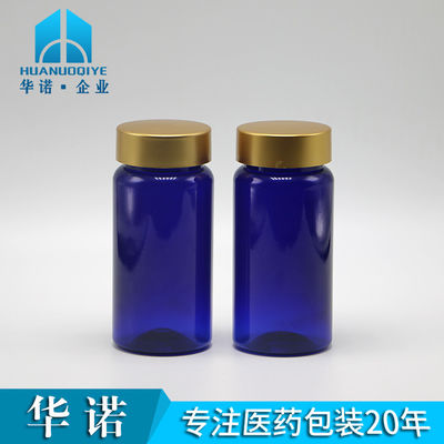 100 ml di PET a colori personalizzati, bottiglia di plastica per pillole e compresse con tappo rivestito d'oro