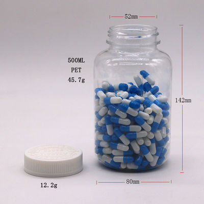 Contenitore per medicinali in PET di plastica da 500 ml con stampa a schermo e tappo a prova di bambini